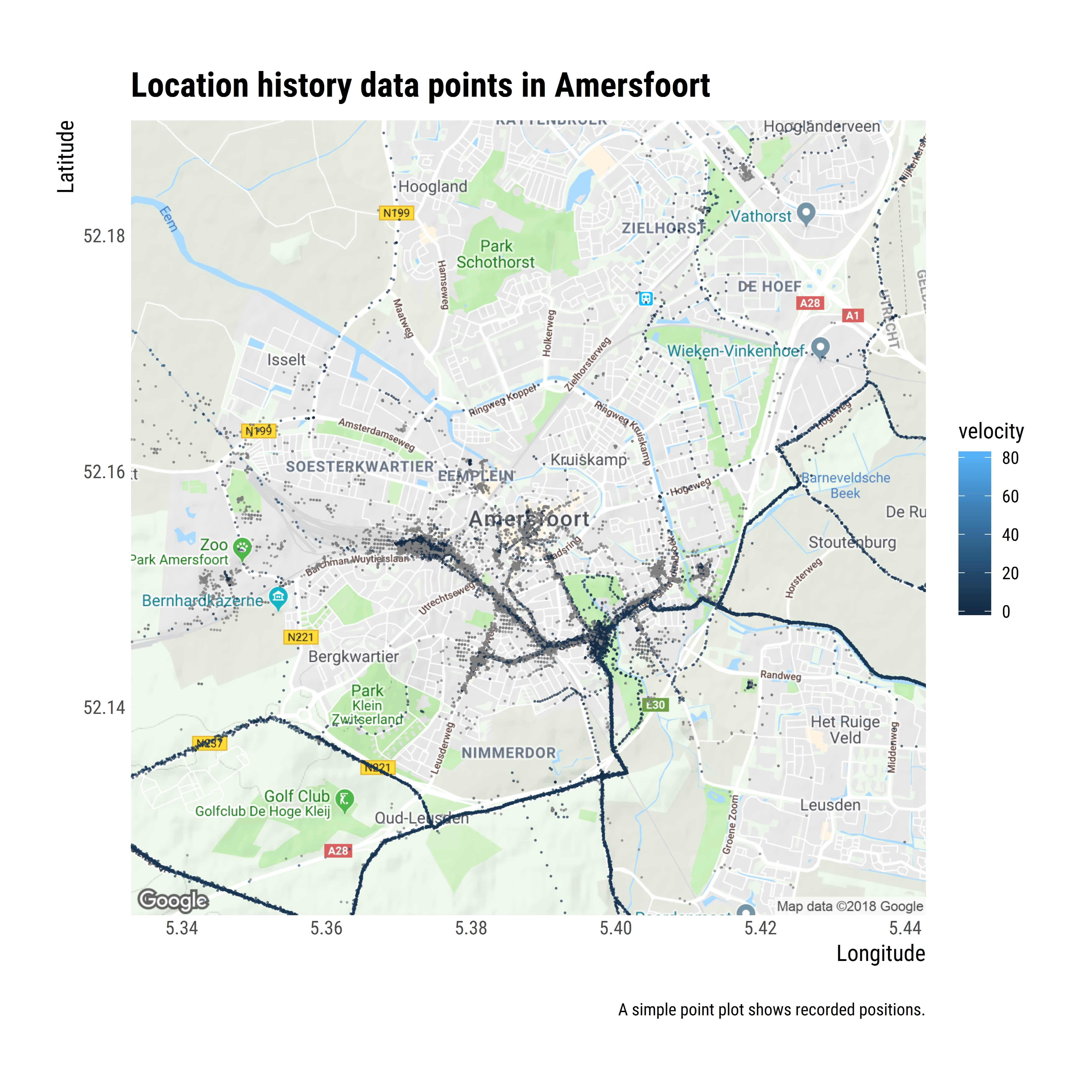 Location history data points in Amersfoort