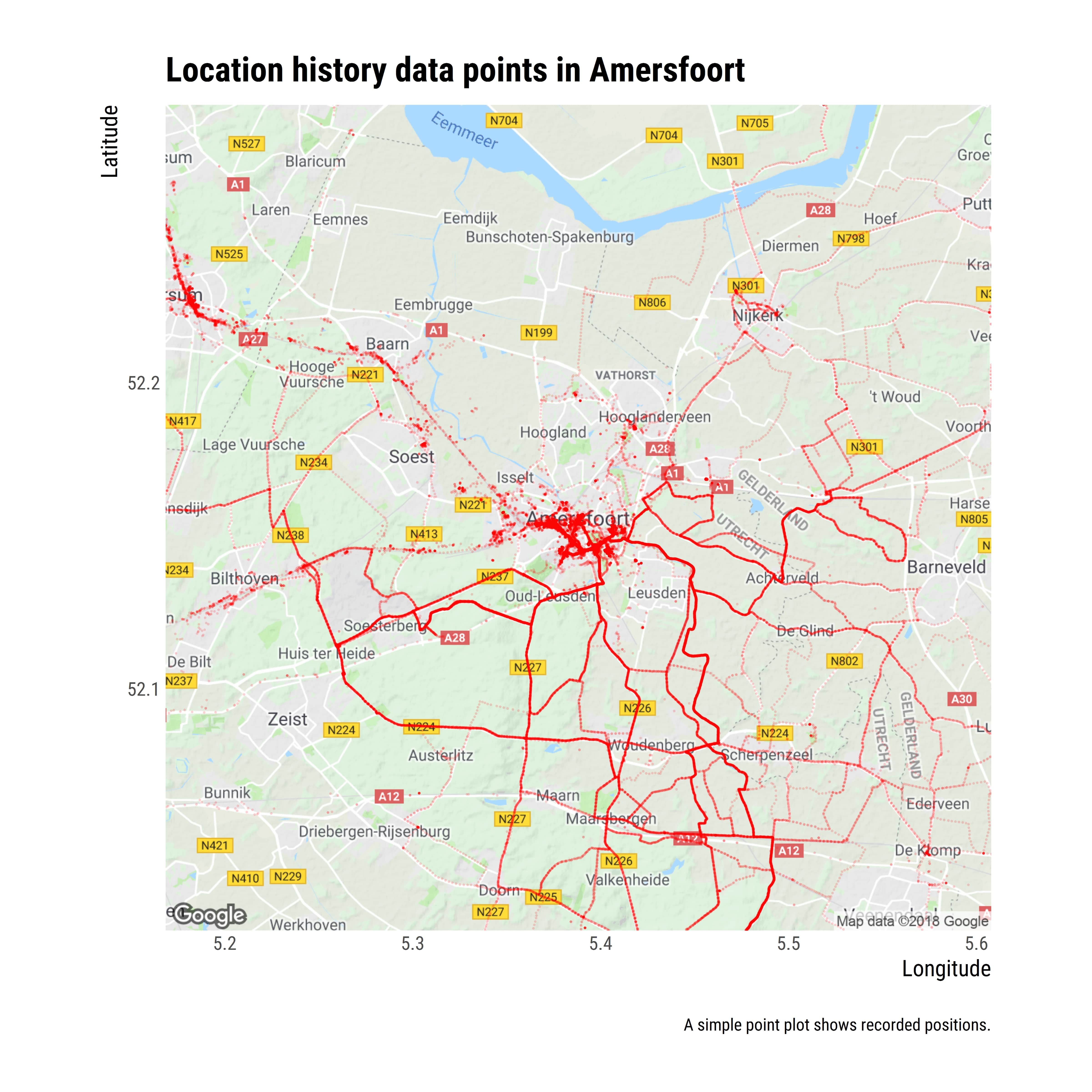 Location history data points in Amersfoort